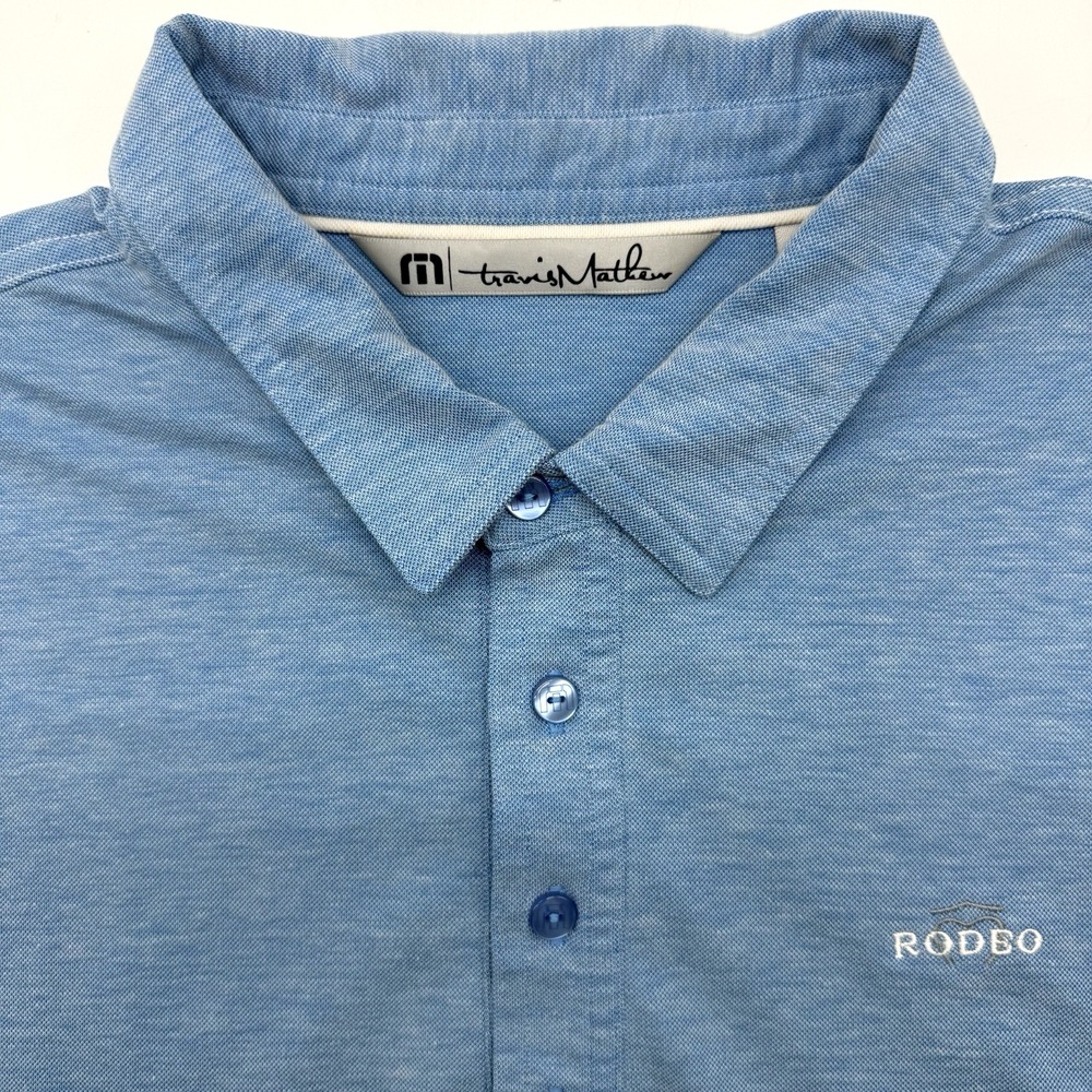 Travis Mathew Polo Shirt Men XL Blue Rodeo Short Sleeve Pima Cotton Heathered